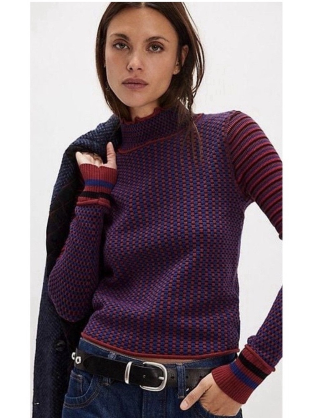 Free People Gamer Cuff Jacquard Sweater We the Free Medium New Without Tags